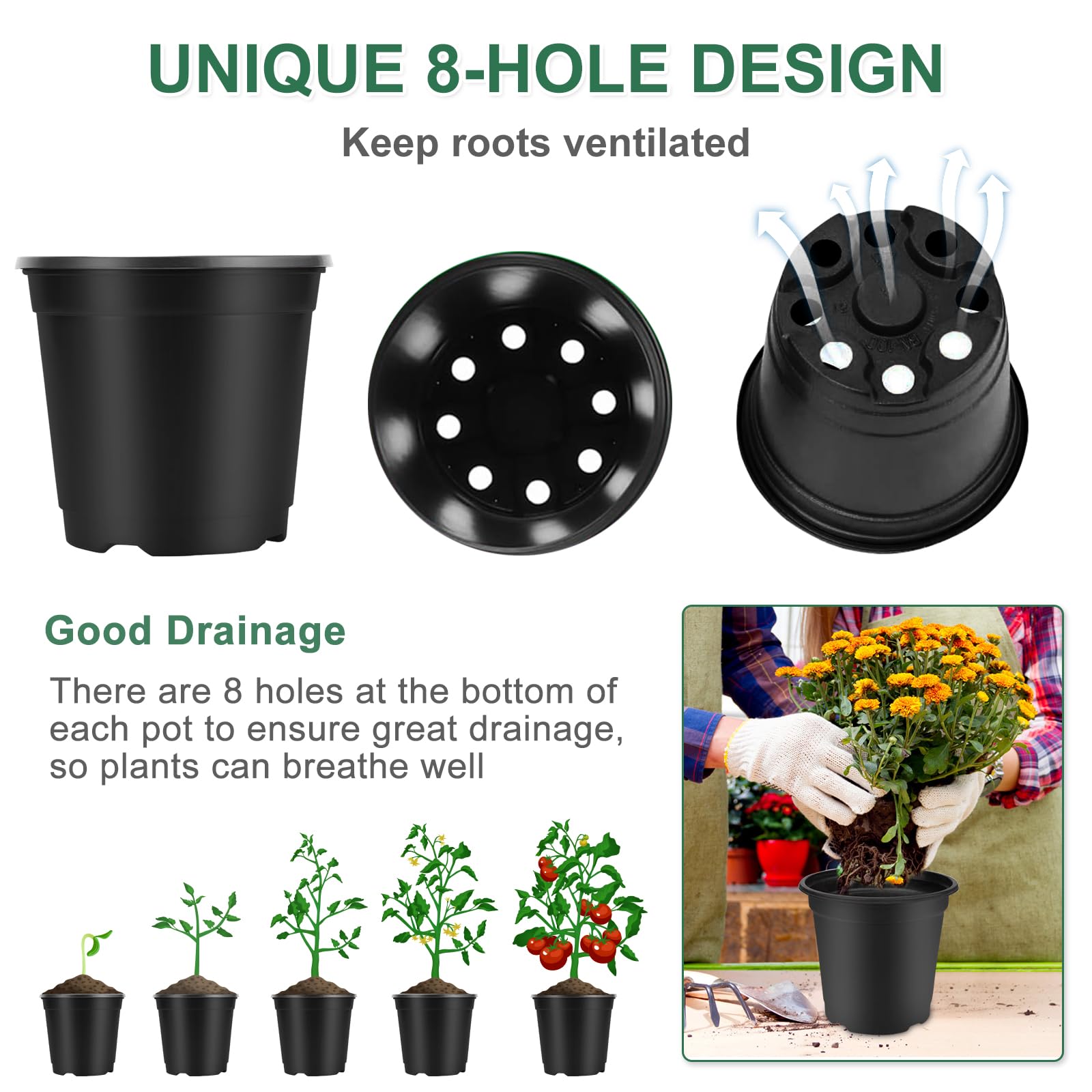 Vockvic 50Pcs Plastic Plant Pots, 10cm Black Small Flower Planter Seed Starting Pots - Image 3