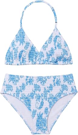 RoseSeek Girls Tie Dye Smocked 2 Piece Swimwear Sets Backless Cute Bikini | Halter Bikini Cute Brief Bathing Suit, Girls Bikini, Teen Bikini, Girls Swimsuit, Summer