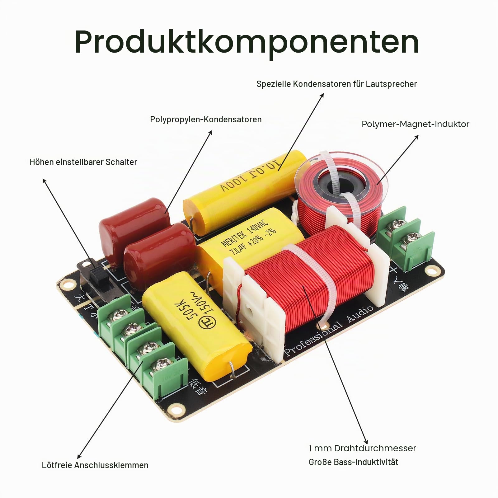 2-Wege Crossover für Lautsprecher, Hoch-Bass-Frequenzsplitter 250 W 4-12 Ohm für Lautsprecher, HiFi-Lautsprecherüberbrückung