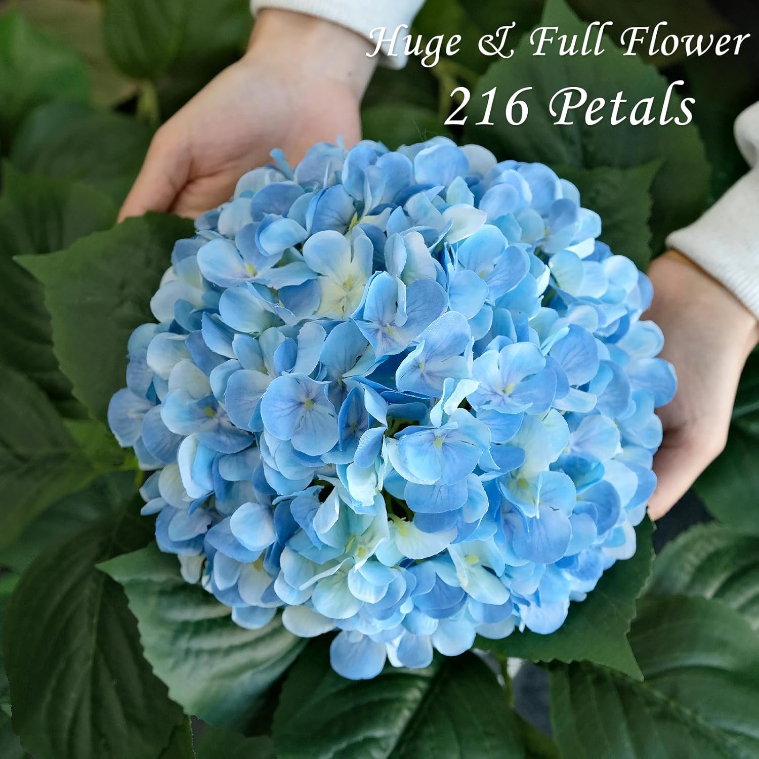 Blue Flowers Hydrangea Artificial Flowers, 4Pcs 22" Large Lifelike Silk Artificial Hydrangeas, Full Fake Flowers for Bouquet Table Centerpieces Outdoor Wedding Indoor Home