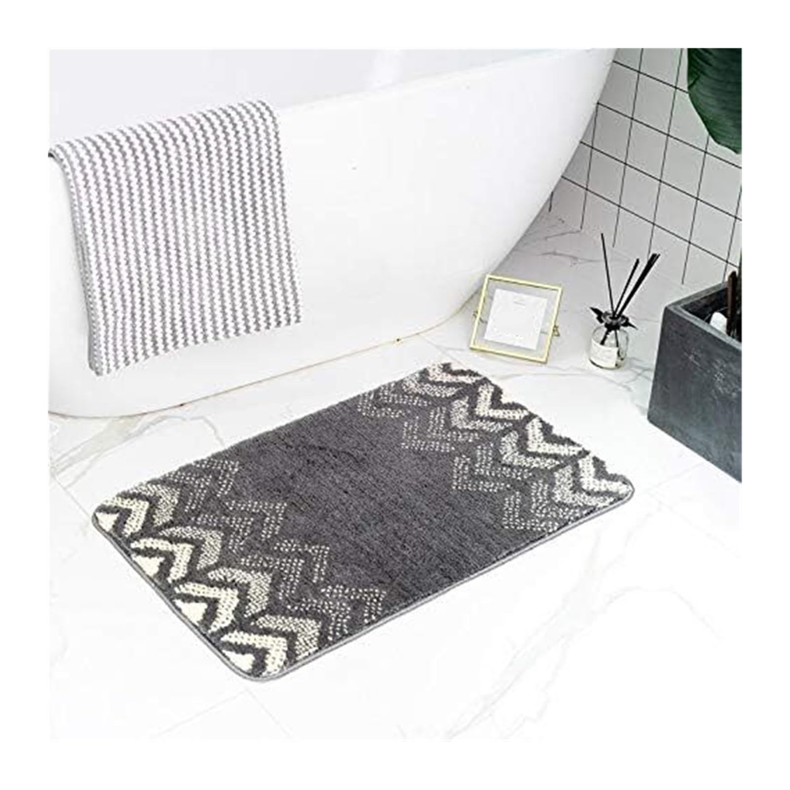 Tapis de bain rectangulaire gris 60x90cm avec revêtement antidérapant et coussin absorbant