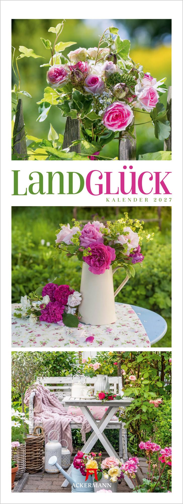 LandGlück Triplet-Kalender 2027: Farbenfroher Garten-Kalender im schlanken Hochformat (24x66 cm) | Idyllische Triplet-Fotografie des Landlebens