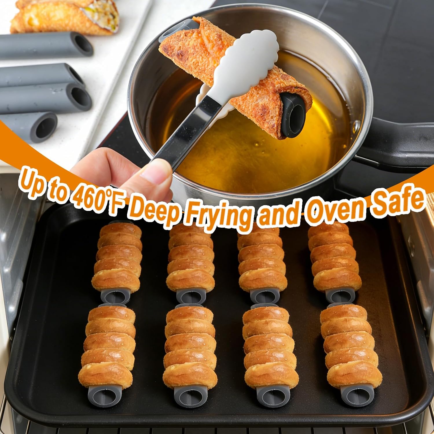 Koluti 8 Pack Cannoli Tubes Nonstick Silicone Molds, 5 inch Cannoli Form Danish Pastry Cream Horn Baking Mold, Cannoli Croissant Roll Shells Bread Maker for Stuffing, BPA Free