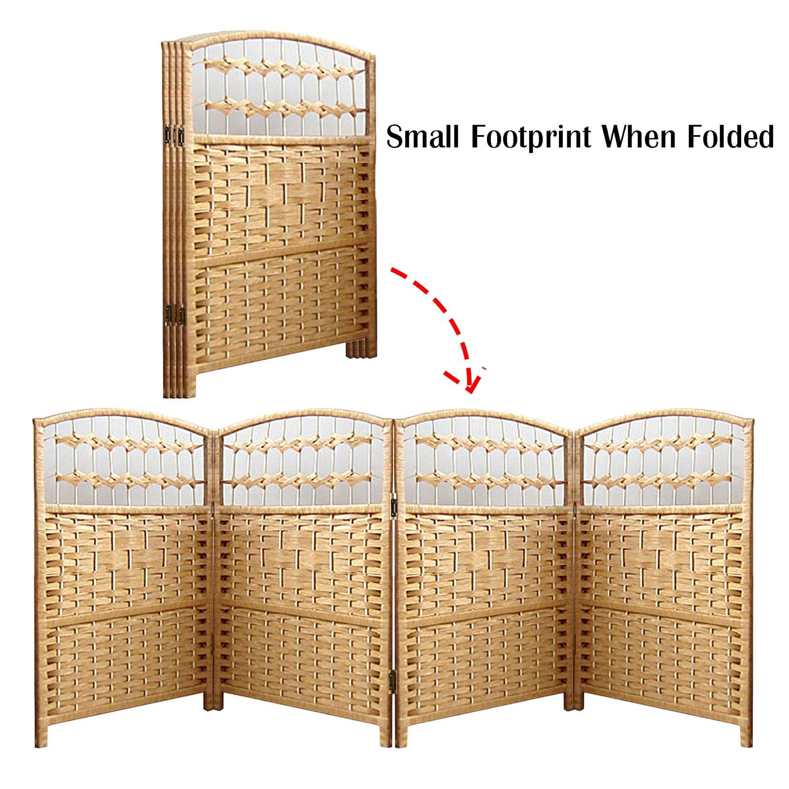 Paravent Court, Cloison Autoportante À 4/5/6 Panneaux, Cloison De Chambre À Coucher, Séparateur De Pièce en Rotin, Écran De Confidentialité Tissé Pliable Et Occultant(Brown,80X40CM-4PCS)
