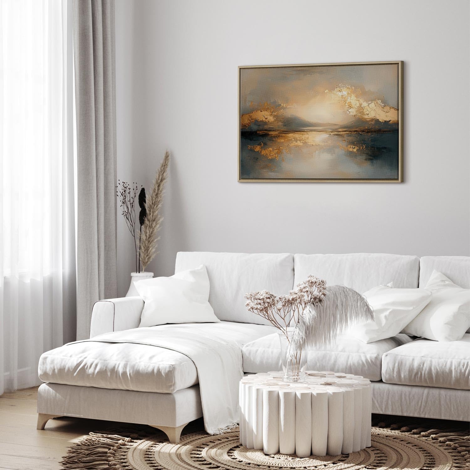 murando - Quadro con Cornice Naturale Alba Astratta 120x80 cm 1 Pezzo - Stampa su Tela Strutturata - Quadri Moderni Soggiorno Grandi - Pannelli Decorativi per Pareti - Telaio in Legno a-H-10170-b-a