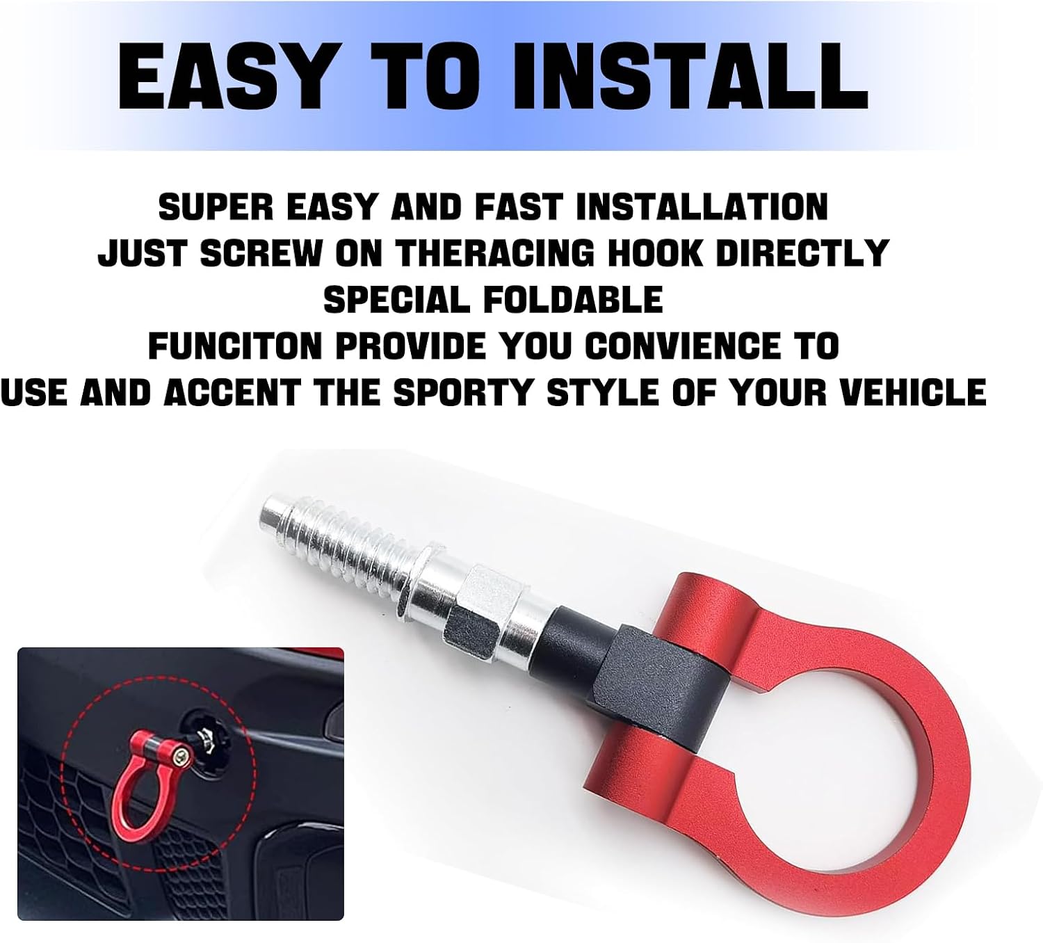 Car Front Bumper Tow Hook, Racing Track Style Trailer Ring Hook, Alloy Durable Cars Screw-on Tow Hook, Fit for 97-06 BMW 3/5/7 Series, 03-14 Mini Cooper and Most European Cars (Red)