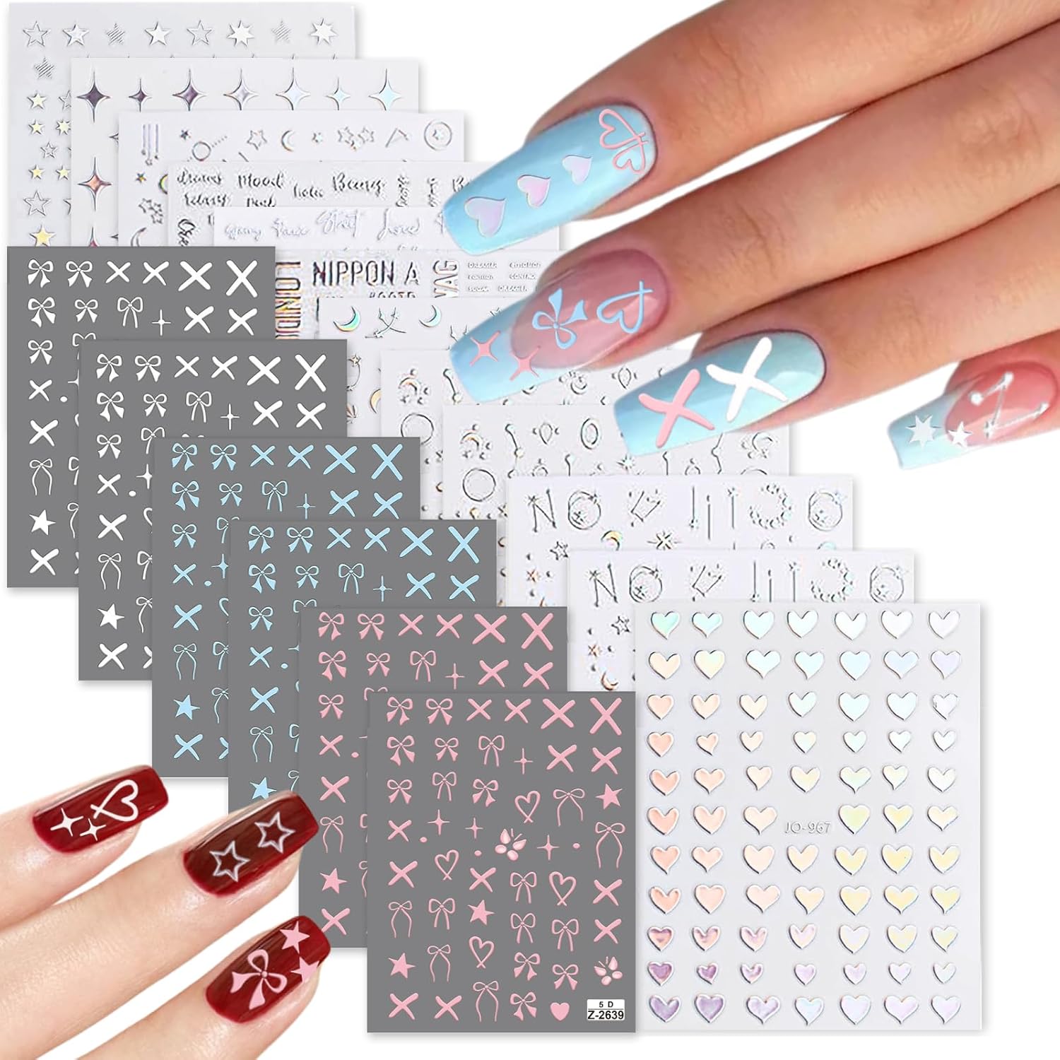 KEYRI 18 Vellen Nagelstickers Nagelstickers Voor Nagelkunst En Nagelsalon Zelfklevende Strik Ster Hart Nagelbenodigdheden Delicate Nail Art Design Decoratie Accessoires (Verschillende Vormen)