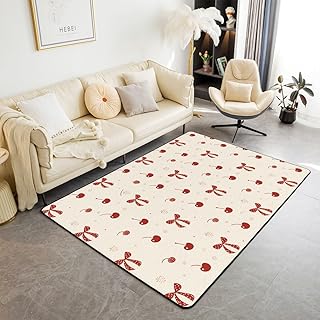 Red Cherry Area Rug,Cute Bowknot Indoor Floor Mat Entrance Rug,Girls Red...