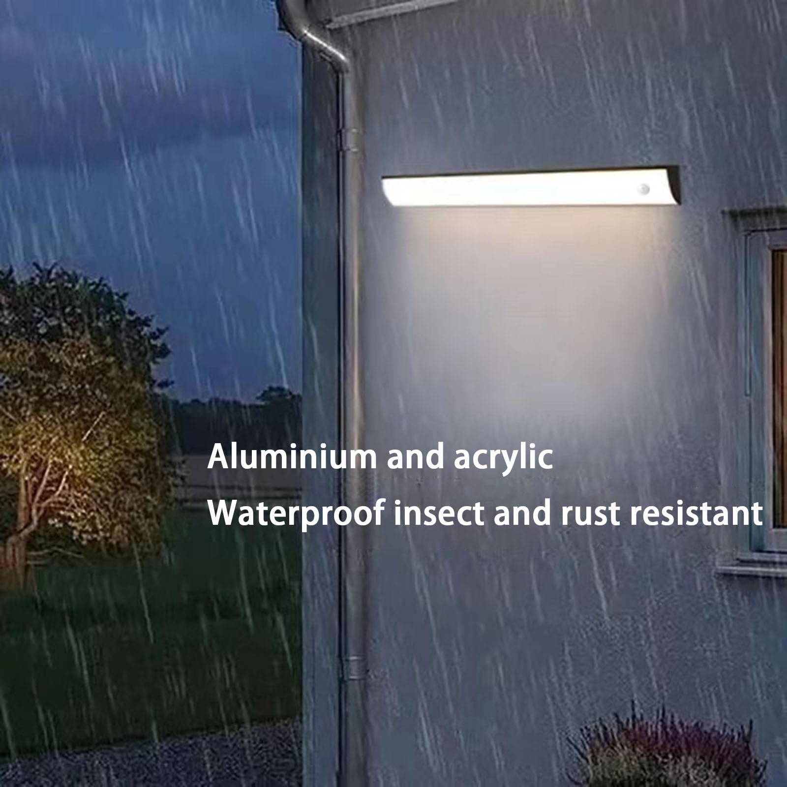 Aplique de Pared Led Negro de Tira Larga con Sensor de Movimiento - Aplique de Pared Exterior Impermeable Ip65 para Villa, Patio, Jardín Y Uso Interior (Luz Blanca Y Negra, 100 Cm)/Luz Blanca/80 cm