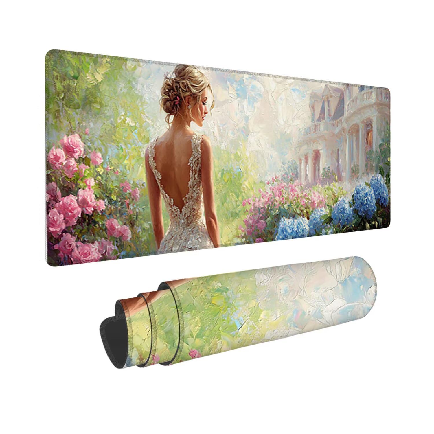 Podkładka pod mysz do gier XXL duża mysz 1200 x 500 mm, duża podkładka pod biurko z antypoślizgową gumową podstawą dla graczy, poprawia precyzję i szybkość (ogród kobiety) o-616
