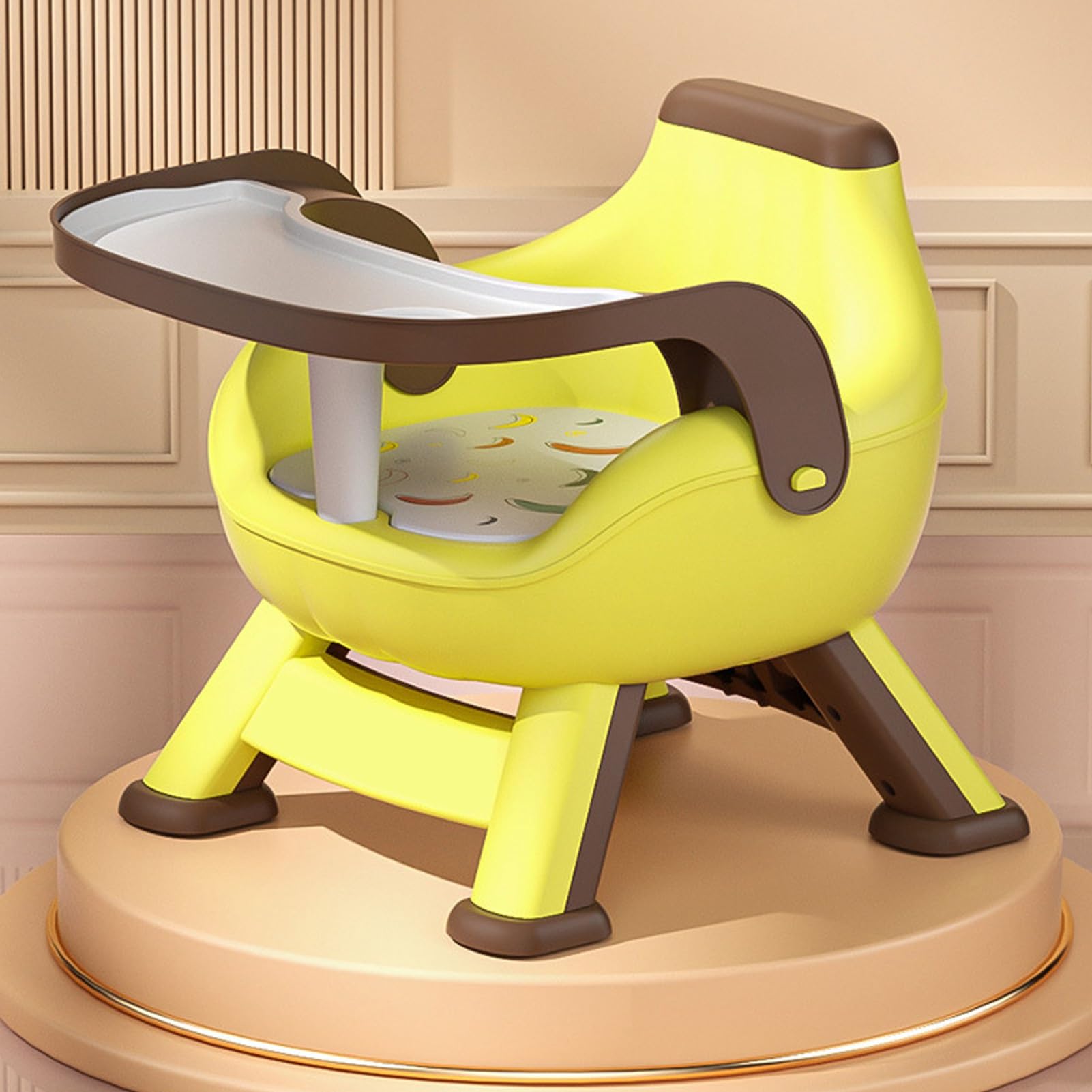 Silla para Comer Multifuncional para bebé con Cojín de Sonido Suave, Bandeja de Doble Capa, Diseño Extraíble para Alimentación Infantil (Amarilla)