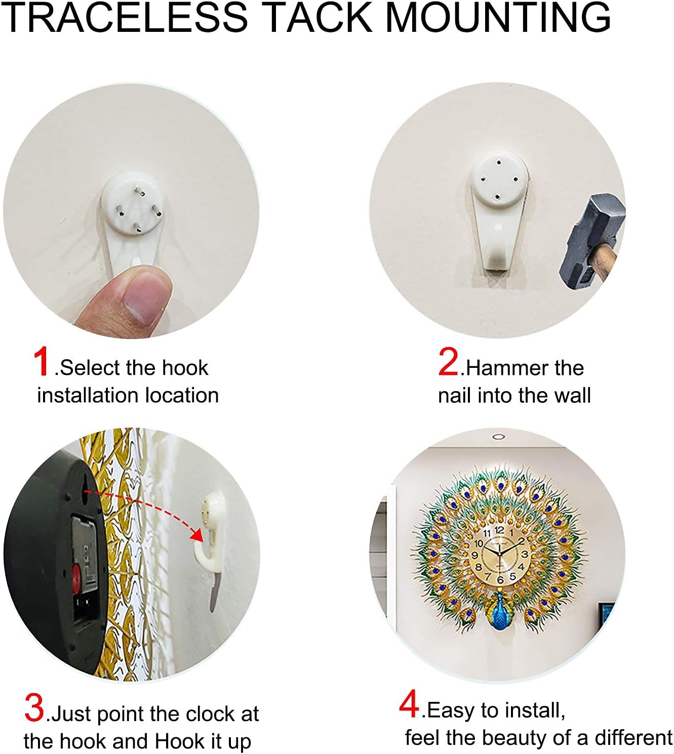 Large Peacock Wall Clock 27.6 inch Metal Design Non-Ticking Silent Art Digital Wall Clocks for Living Room Decor