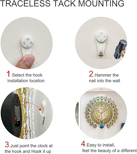 Miniatura 5 de Gran reloj de estilo pavo real para pared, silencioso, no hace tictac, digital, artístico, para decorar la sala o una habitación, de 27.6 pulgadas