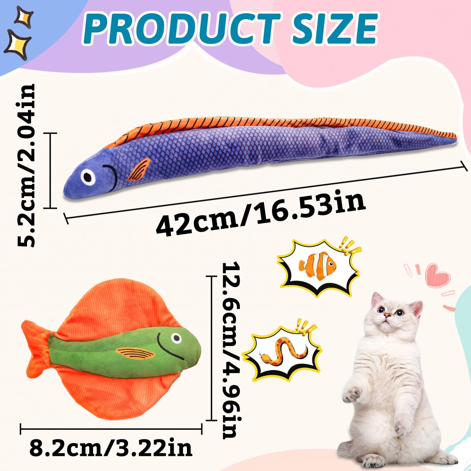 Andiker Catnip Toy for Cats, Cute Realistic Cat Fish Toy with Catnip and Crinkle Paper Soft Bite-Resistant Interactive Cat Toy for Indoor Cats Kittens Biting Chewing Reducing Boredom (Long)
