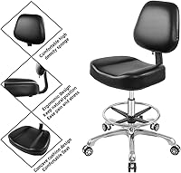 Vista 5 de Silla elevadora, taburete ajustable con respaldo y reposapiés, asiento giratorio, ruedas giratorias para estudio, oficina, salón, mostrador, sillas