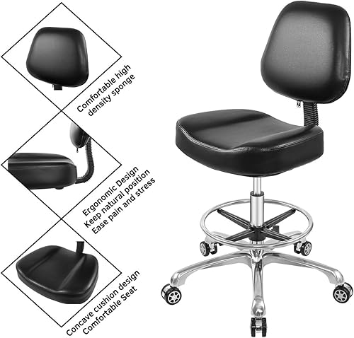 Miniatura 5 de Silla elevadora, taburete ajustable con respaldo y reposapiés, asiento giratorio, ruedas giratorias para estudio, oficina, salón, mostrador, sillas