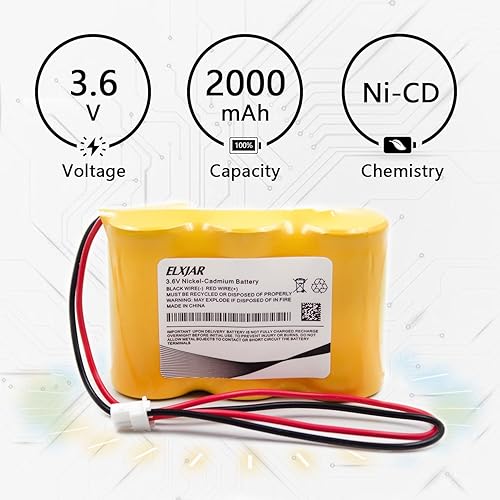Miniatura 4 de Paquete de 2 baterías de repuesto de Ni-Cd de 3.6 V 2000 mAh para NABC B15SC03 Paquete de reserva de luz de emergencia con conector PR500EC