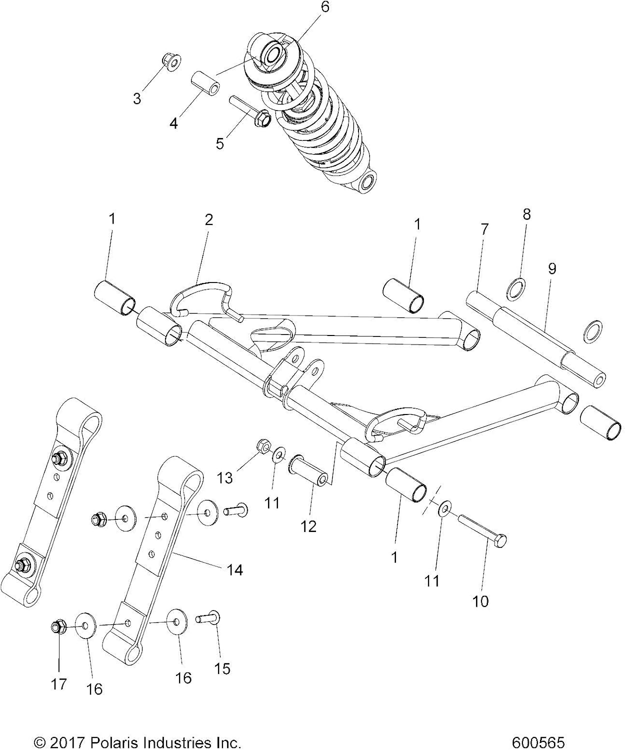 Polaris Torque Arm Assembly, Front, Black, Genuine OEM Part 1543703-329, Qty 1