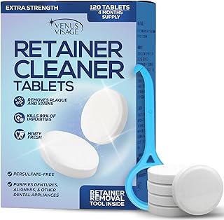 Venus Visage Retainer Cleaner Tablets, Dental Appliance and Denture Cleaning Tablets, Aligners and Night Mouth Guard Cleaner, 120 Pieces