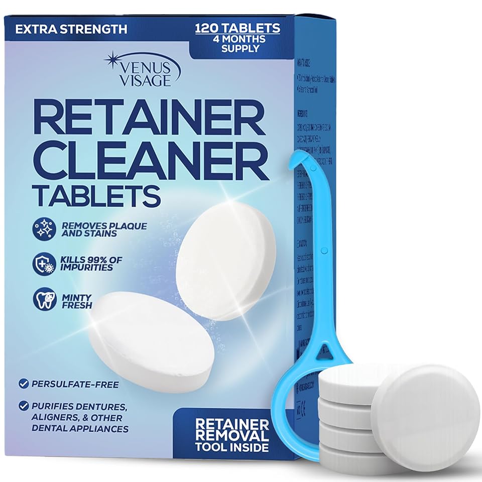 Venus Visage Retainer Cleaner Tablets for Invisalign & Aligners – 120 Denture Cleaning Tablets for Night Guards, Mouth Guards & Ultrasonic Cleaners – 4 Month Supply | Venus Visage