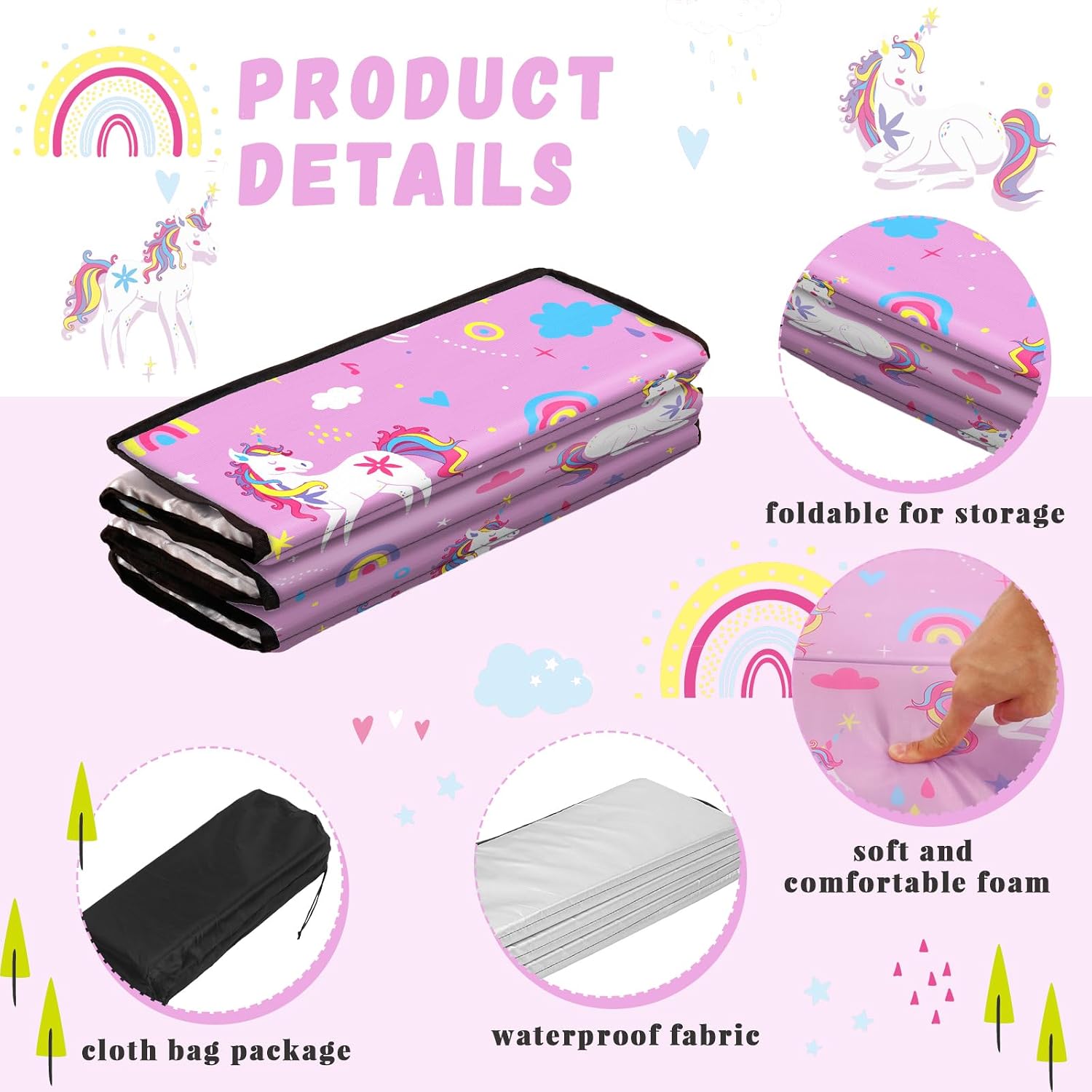 Ceenna Toddler Mat for Preschool Daycare Folding Portable Sleeping Mat 45.3 x 19.7 x 0.6 Inches Portable Toddler Rest Mat for Boys Girls Kindergarten Classroom Travel Home School Supply
