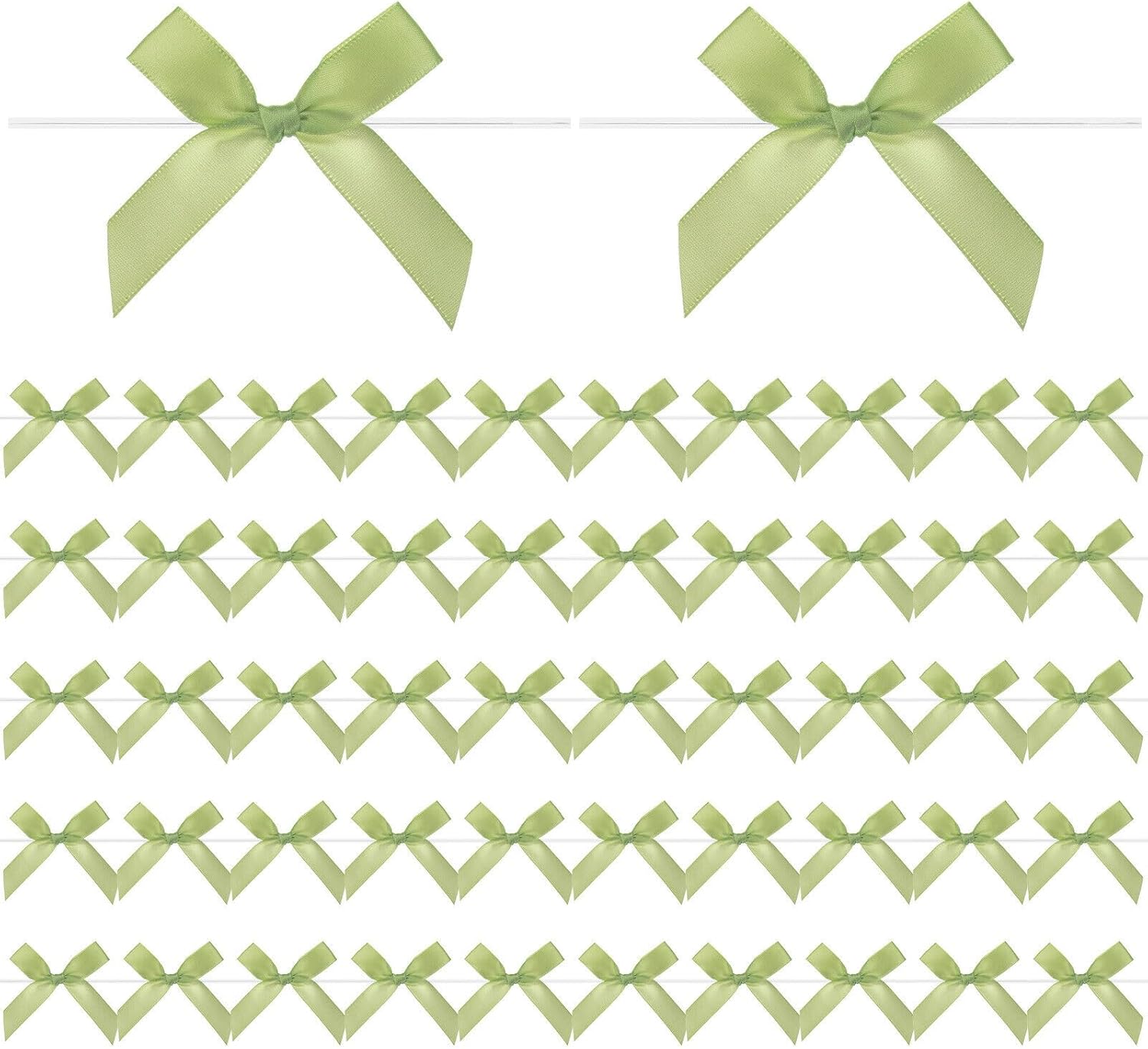 Home and Garden Parts 50-Pack Satin Ribbon Twist Tie Bows 2.4x2.8" Bow Twist for Craft Light Green #CN/251024/08785