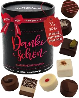 Hallingers Genuss Manufaktur Pralinen Dankeschön-Geschenk - ohne Alkohol, handmade aus Confiserie-Edelkakao in wertiger XXL-Geschenkdose "Dankeschön", Geschenkidee für Frauen Männer