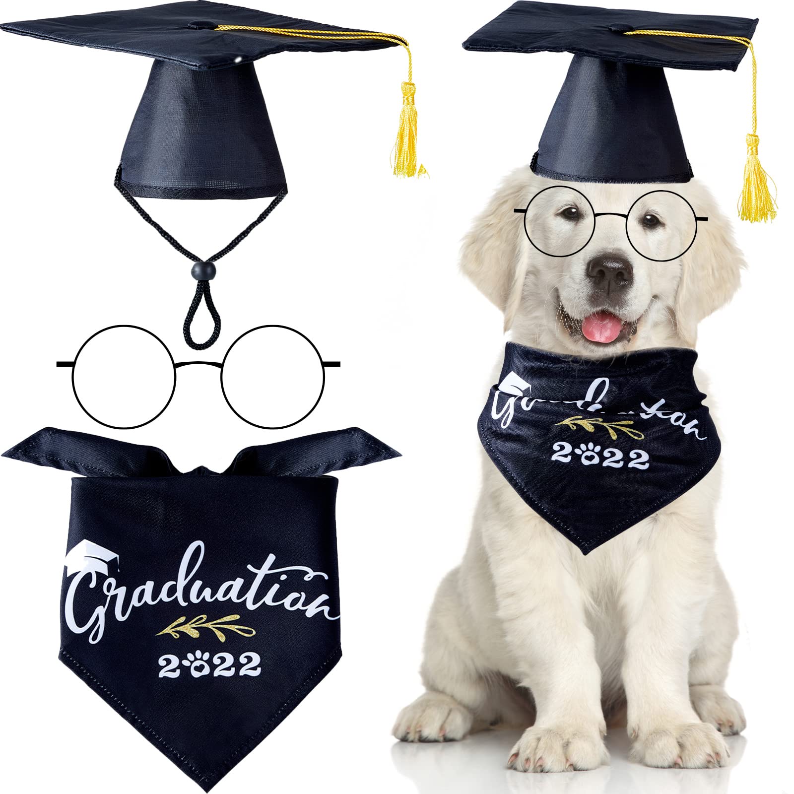 Saintrygo2 Pieces Pets Graduation Caps Black Dog Graduation Caps with Grad  2023 Dog Graduation Bandana Scarf PET Cosplay Glasses Set for Small Medium