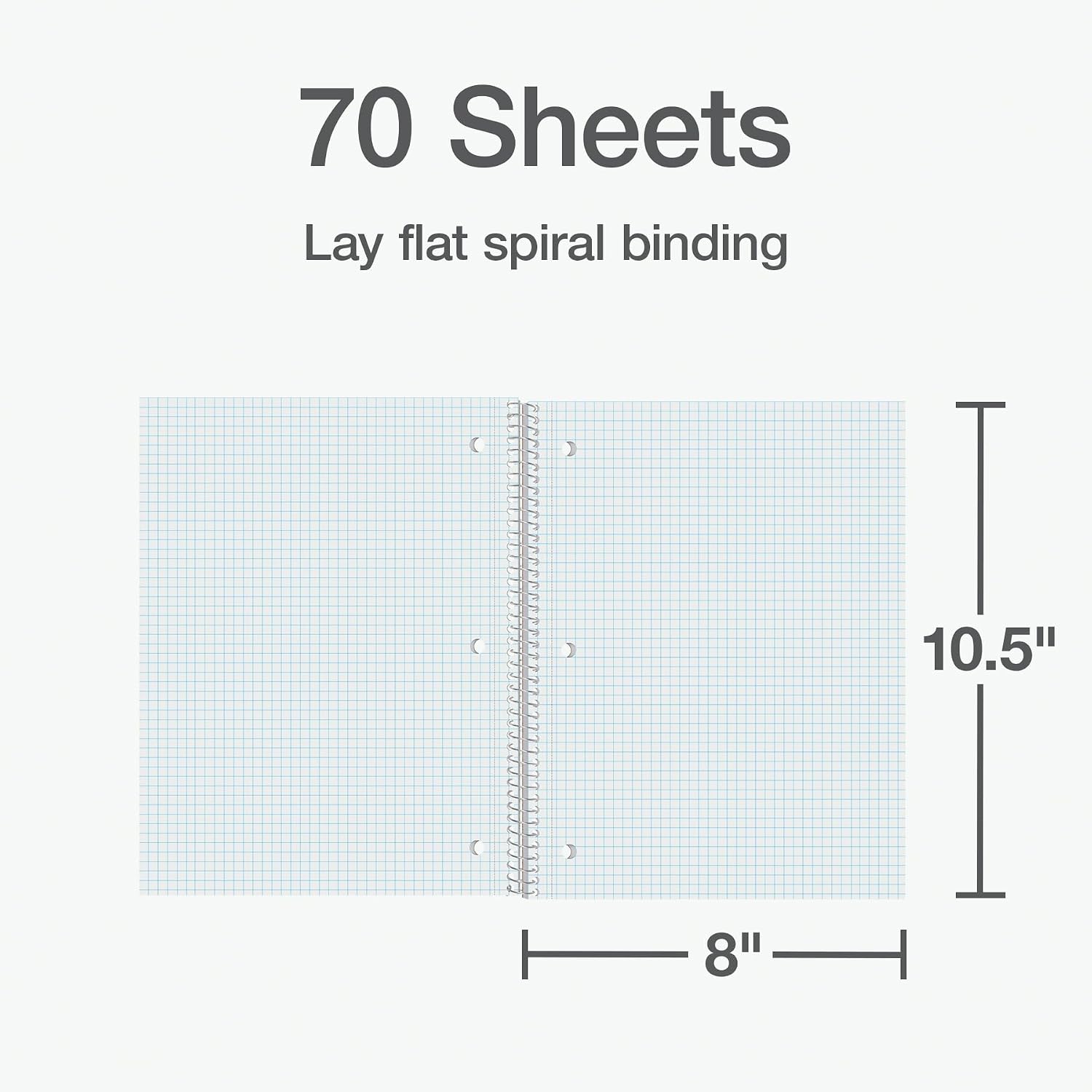 Oxford Spiral Notebook 2 Pack, 1 Subject School Pads, 3-Hole Punch, 5 x 5 Inch Graph Paper, 8-1/2 x 10-1/2 Inches, Black Covers, 70 Perforated Sheets (65214) image 2