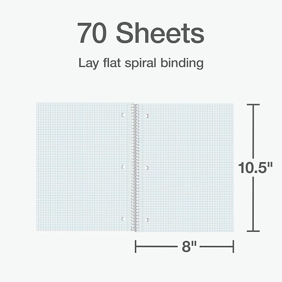 Oxford Spiral Notebook 2 Pack, 1 Subject School Pads, 3-Hole Punch, 5 x 5 Inch Graph Paper, 8-1/2 x 10-1/2 Inches, Black Covers, 70 Perforated Sheets (65214)