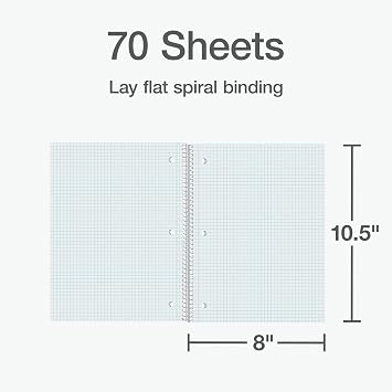 Oxford Spiral Notebook 2 Pack, 1 Subject School Pads, 3-Hole Punch, 5 x 5 Inch Graph Paper, 8-1/2 x 10-1/2 Inches, Black Covers, 70 Perforated Sheets (65214)