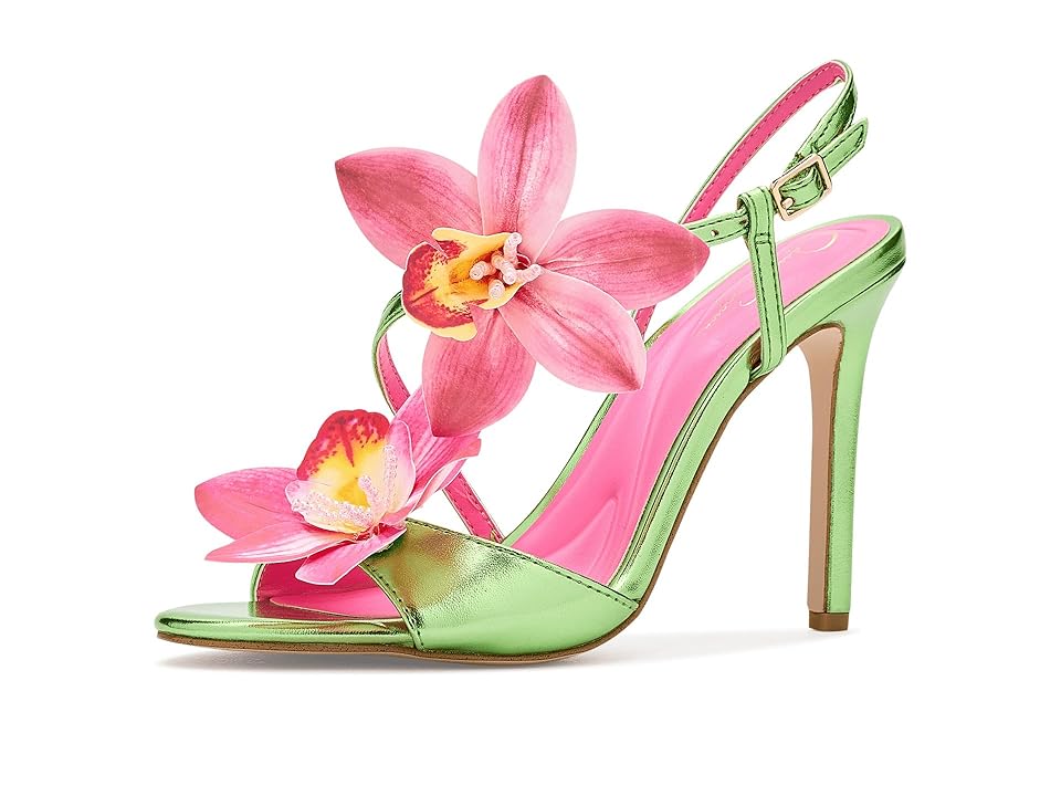 Jessica Simpson Jylia 3D Floral High Heel Sandals Womens Sandals Electric Pear Metallic 8 M Synthetic Jessica Simpson Jylia 3D Floral High Heel Sandals Womens Sandals Electric Pear Metallic 8 M Synthetic