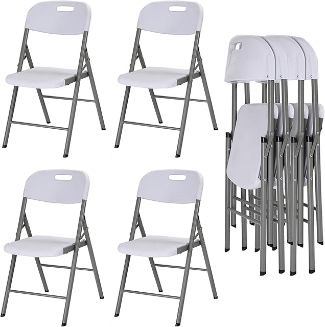 6ft Folding Table Plastic Heavy Duty Trestle for Garden Patio BBQ Picnic Party Dining Camping Catering Market White with Carrying Handle Option of Matching Folding chairs (4 x Folding Chairs)