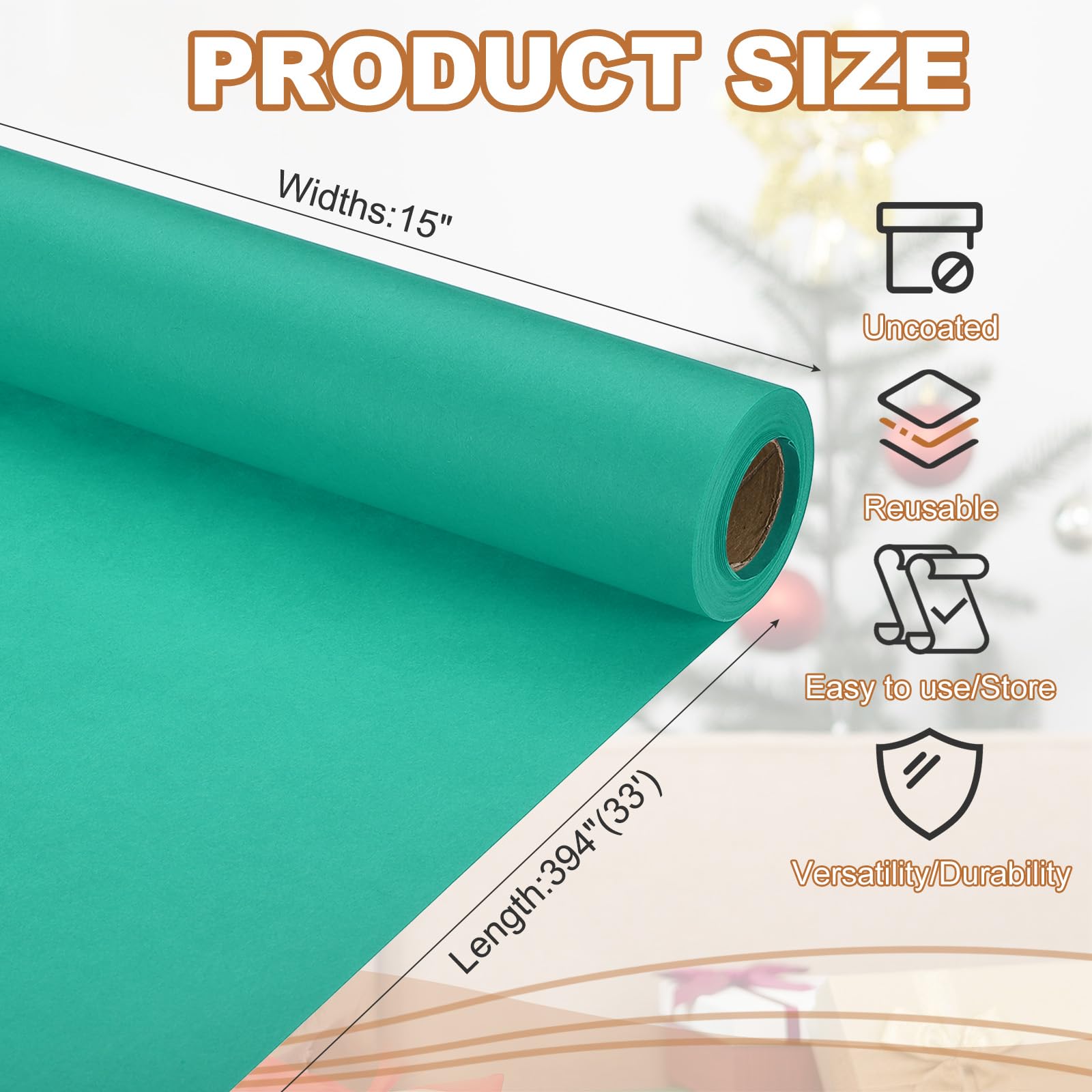 PATIKIL Wrapping Paper, 15" x 394"(33') 70 GSM Craft Paper Roll Kraft Packing Paper for Poster Bulletin Board Gift Wrapping - Image 2