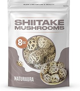 NATURAURA - 8 oz of Large Premium Whole White Flower Dried Shiitake Mushrooms - Great Tasty, Healthy, Nutritious & Umami Rich Protein Substitute, Vegan, Keto Friendly, Gluten Free - Grade AAA