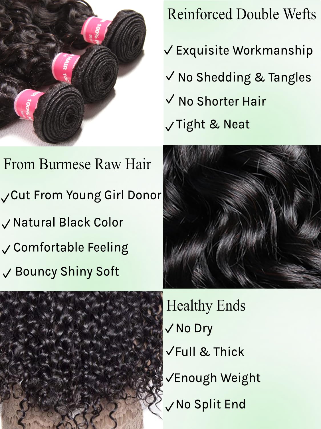 KLAIYI Water Wave Human Hair Bundles of 16 18 20Inch 100% Unprocessed Virgin Hair Weave 12A Deep Wave Burmese Curly Wet and Wavy Sew In Extensions for Women Double Wefts Full Thick Natural Black Color