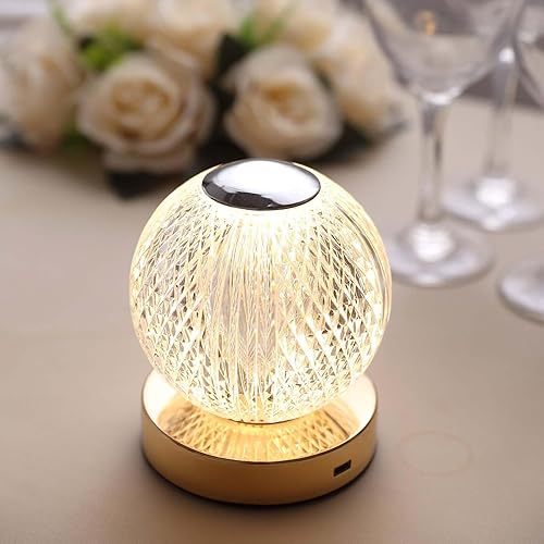 Miniatura 9 de Efavormart - Lámpara de mesa LED regulable con bola de cristal de corte de diamante de 5 pulgadas con control táctil, luz nocturna decorativa