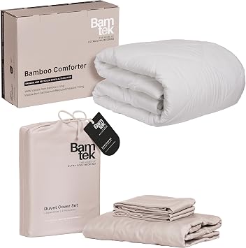 Cooling Comforter Bundle with Queen Duvet Cover Set - Super Soft, Moisture Wicking, Hypoallergenic Bedding - Hot Sleepers Must Have - Organically Grown 100% Viscose Derived from Bamboo