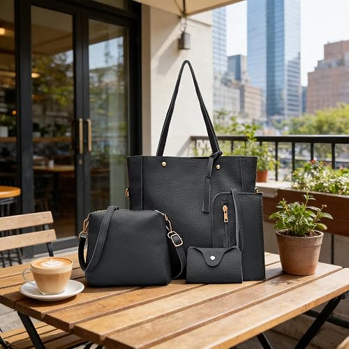 4PCS Women Fashion Handbags Purses Wallet Shoulder Bags Casual Tote Bag Crossbody Bags, Handbag Set Gift for Ladies