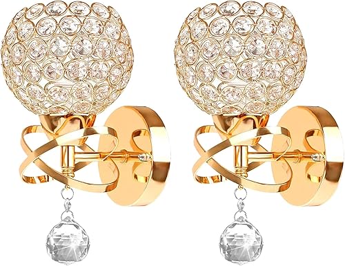 Juego de dos apliques de pared dorados, modernos apliques de pared de cristal con enchufe E26, apliques cableados, lámpara de pared de mesita de