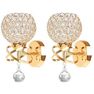 Gold Wall Sconces Set of Two Modern Crystal Wall Light with E26 Socket Hardwired Sconces Wall Lighting Bedside