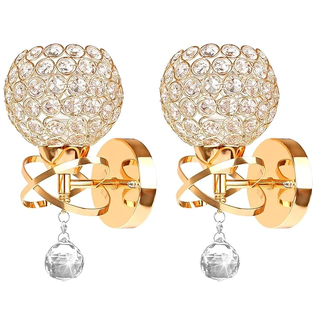 Gold Wall Sconces Set of Two Modern Crystal Wall Light with E26 Socket Hardwired Sconces Wall Lighting Bedside