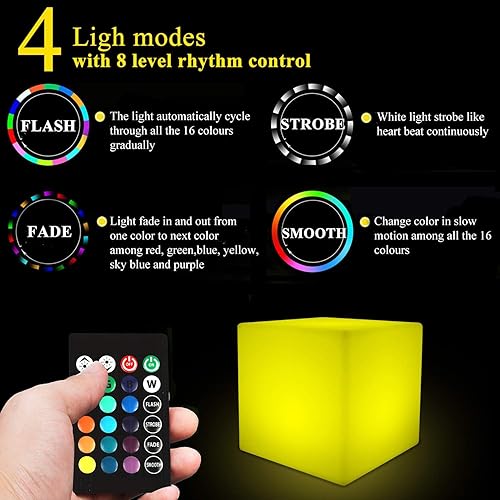 Miniatura 3 de Lámpara de cubo LED de 4 pulgadas, lámpara de cubo Tesseract de 16 colores RGB con control remoto, lámpara de estado de ánimo impermeable recargable