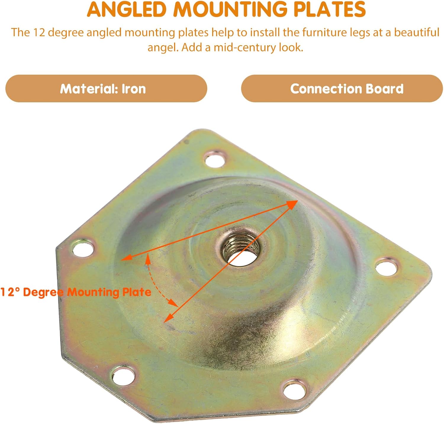 Uonlytech Angled Mounting Plates for Furniture Legs 4 Pack Metal Furniture Leg Attachment Plates with Screws 2.71 X 2.59 in Sofa Chair Bench Repair Parts for Mid Century Style