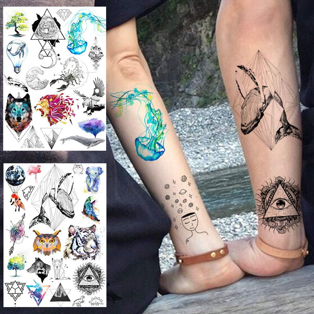 6 Sheets FANRUI Cute Small Temporary Tattoos For Kids Men Women Watercolor Space Star Mountain Unicorn Children Cartoon Face Tattoo Stickers Boys Girls Child Waterproof Arm Tiny Hands Fake Tatoo Paper : Beauty & Personal Care