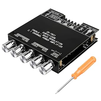 ZK-TB21 2.1 Channel Bluetooth Amplifier Board 50W2 + 100W Subwoofer, APP Control, Treble/Bass & Subwoofer Freq Adjustment, TPA3116D2, DC 12-24V, BT 5.0/AUX for DIY Home Speakers