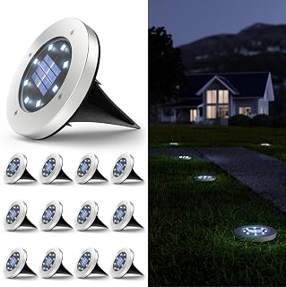 Sunco 12-Pack Solar Pathway Lights Outdoor - Waterproof IP65 LED Garden Stakes, Dusk to Dawn Auto On, 7000K Diamond White Yard Deck Lights