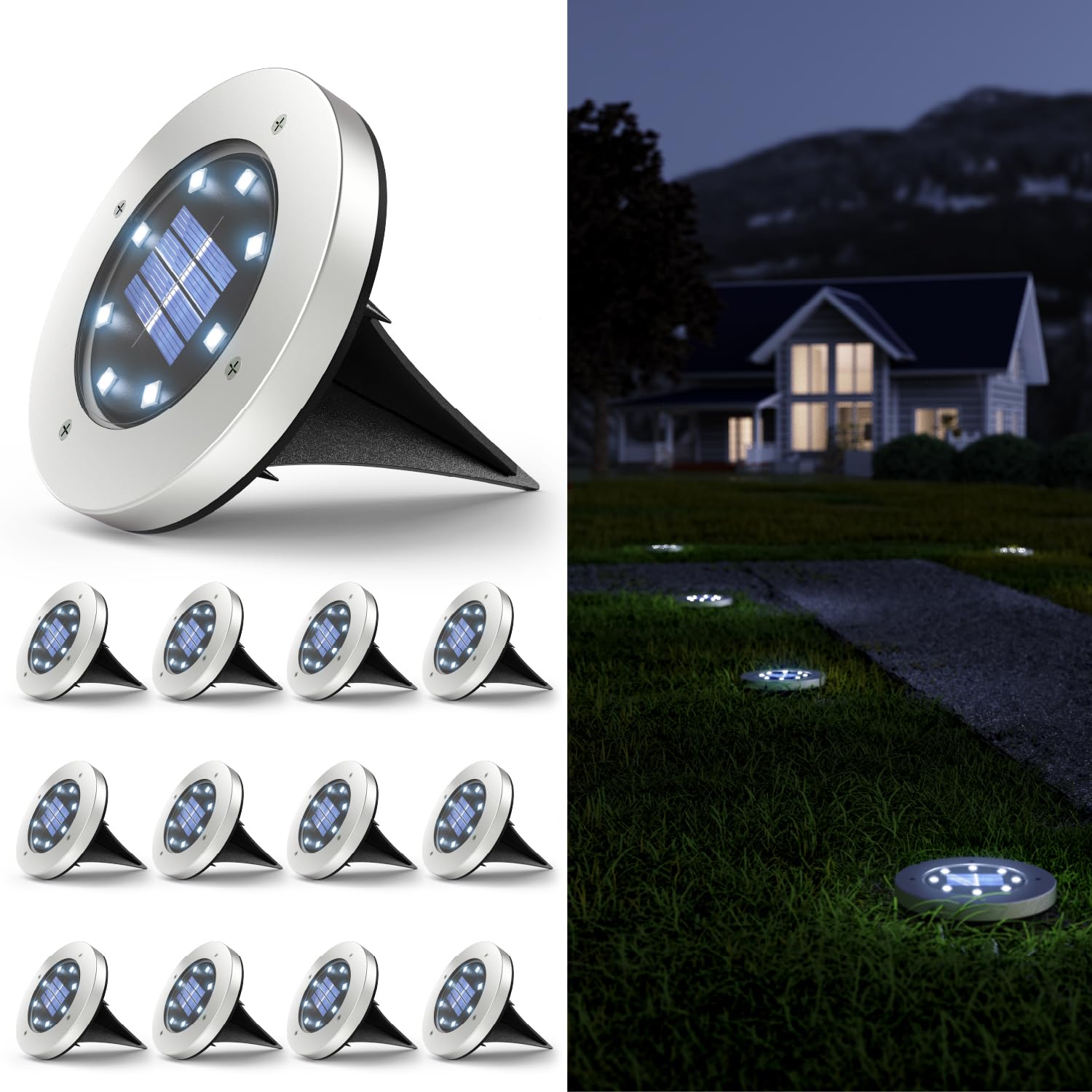Sunco 12 Pack Solar Lights Outdoor Garden LED Waterproof Landscape Pathway Light Fixture Dusk to Dawn Yard Patio