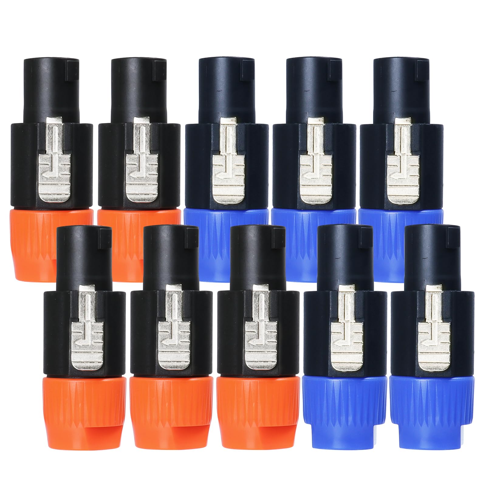 HBU 10 PCS Speakon Connectors (5pcs Blue & 5pcs Orange Plugs) - Pack of 10 Speak-On 4 Pole Connector with Twist Lock - Compatible NL4FC, NL4FX, NLT4X, NL2FC, NL2FX Adapter