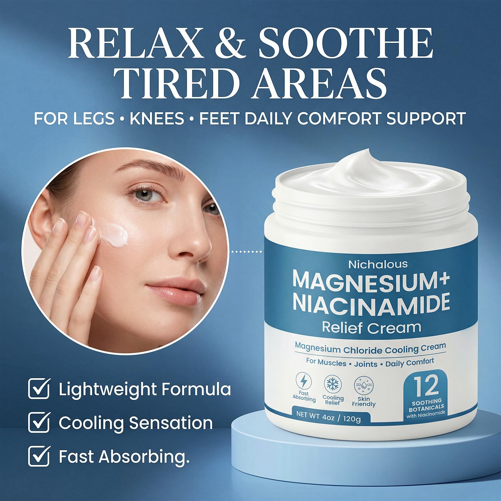 Magnesium Niacinamide Relief Cream - Topical Body Cream, 4 oz